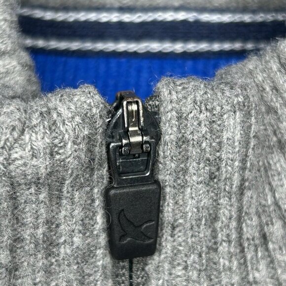 Eddie Bauer Mens Sweater Extra Large Quarter Zip Wool Gray Blue Stripe 1/4 Zip - Picture 5 of 13